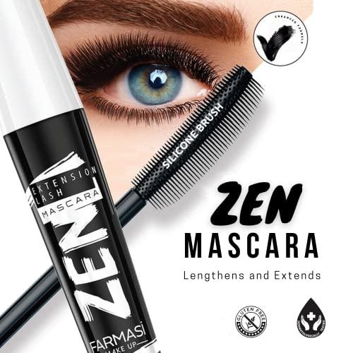 FARMASi FARMASi Zen Extension Lash Mascara, Intense Length, No Flaking, No Smudging, No Clumping, Volumizes & Separates Lashes, Fuller Longer and Thicker Lashes, Blackest Black, 0.27 fl. Oz / 8 ml