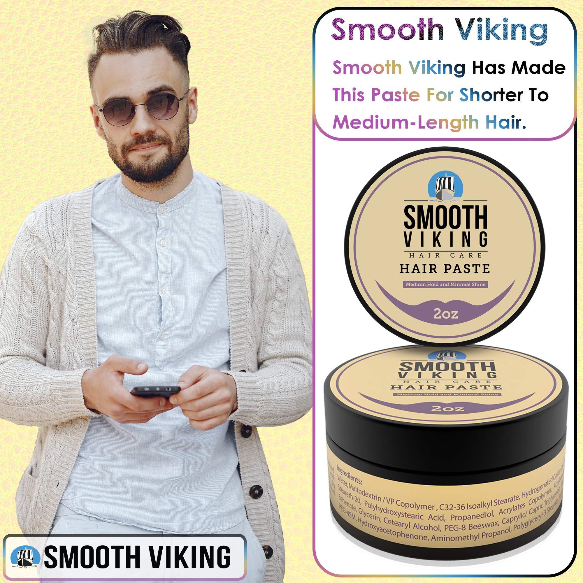Smooth Viking Beard Care Smooth Viking Hair Paste for Men - Hair Styling Cream with Minimal Shine & Medium Hold Hair Products for Men, Hair Cream for Men, Styling Paste for Textured Messy Hairstyle - Made in USA, 2oz