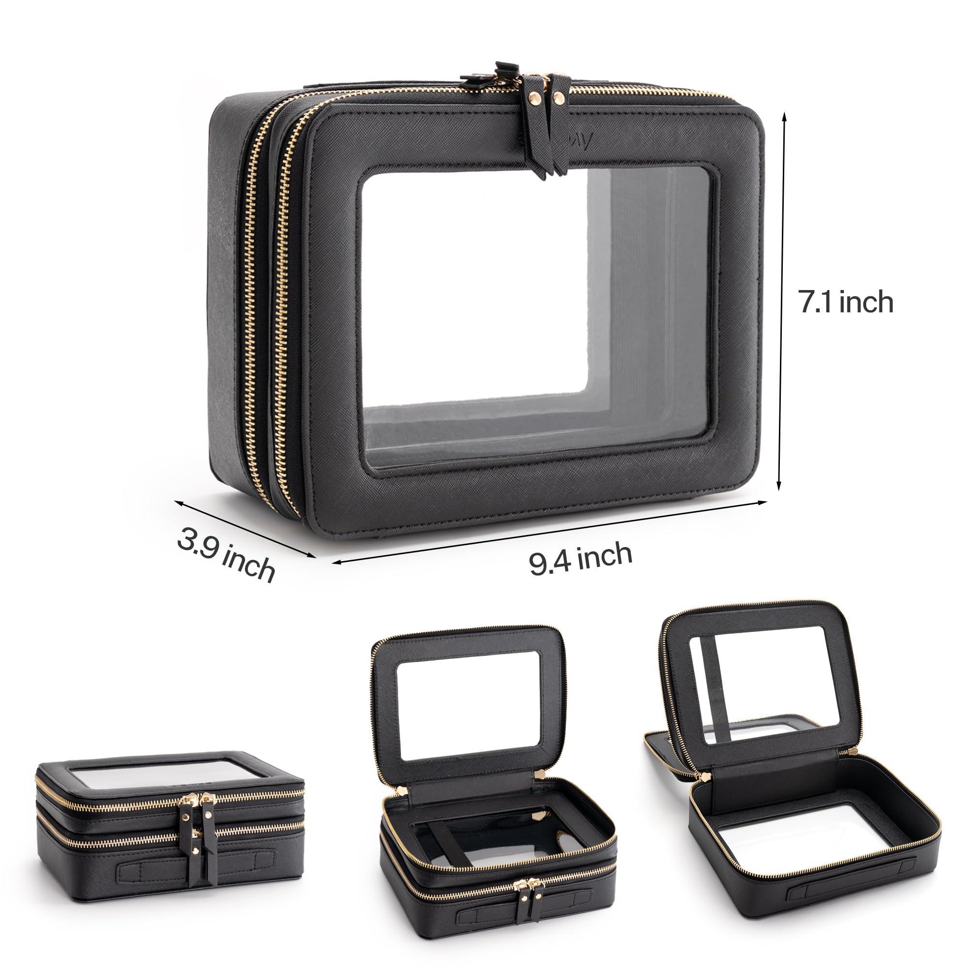 Aveniee Aveniee Clear Makeup Bags, Double Layer Cosmetic Bags with a Separate Brush Compartment, Travel Toiletry Bag Train Case for Women, Travel Accessories Organizer for Purse(2 Layers Large, Black)