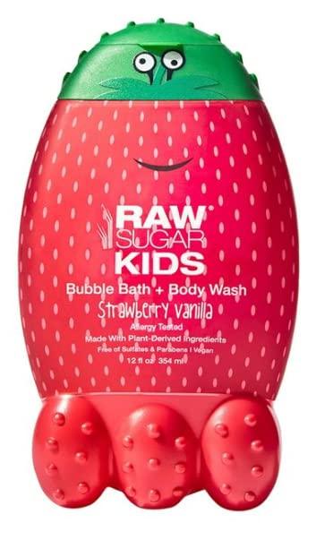 mtz mtz Raw Sugar Kids Strawberry Vanilla Bubble Bath + Body Wash 12 Oz. Made with Plant Derived Ingredients. Vegan and Free of Sulfates and Parabens. (1 Pack)