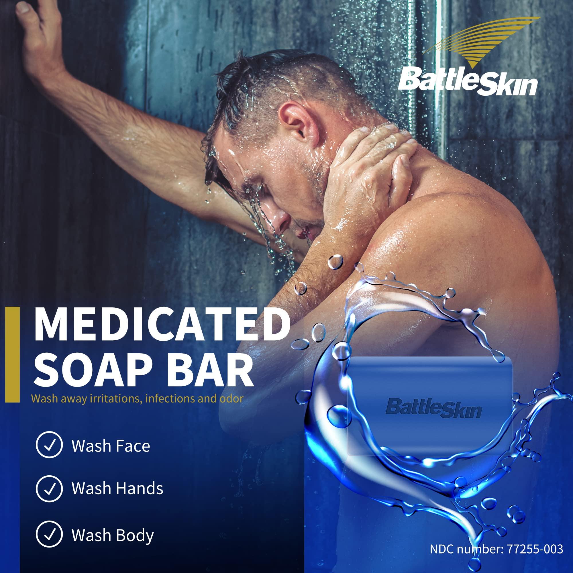 Battleskin Battleskin Antifungal Medicated Soap Bar, Tea Tree Oil Body Soap Bar, Athletes Foot Jock Itch Ringworm Yeast Infection Treatment With Natural Oil