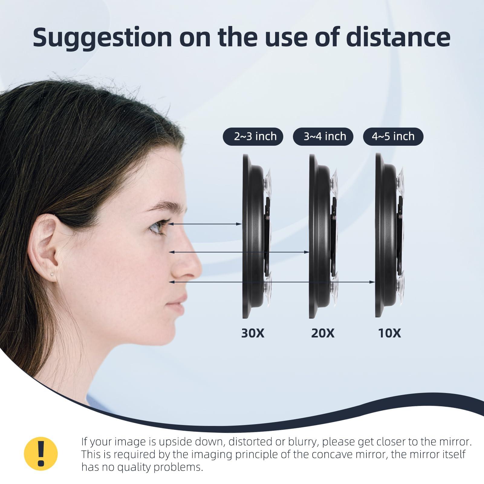 JJhxr 30X Magnifying Mirror, 6 Inch Large Makeup Mirror with 30X Magnification, Compact Makeup Magnifying Mirror, Round Magnifying Mirror with Handle for Travel Mirror, 3 Suction Cups, 360 Adjustable Stand