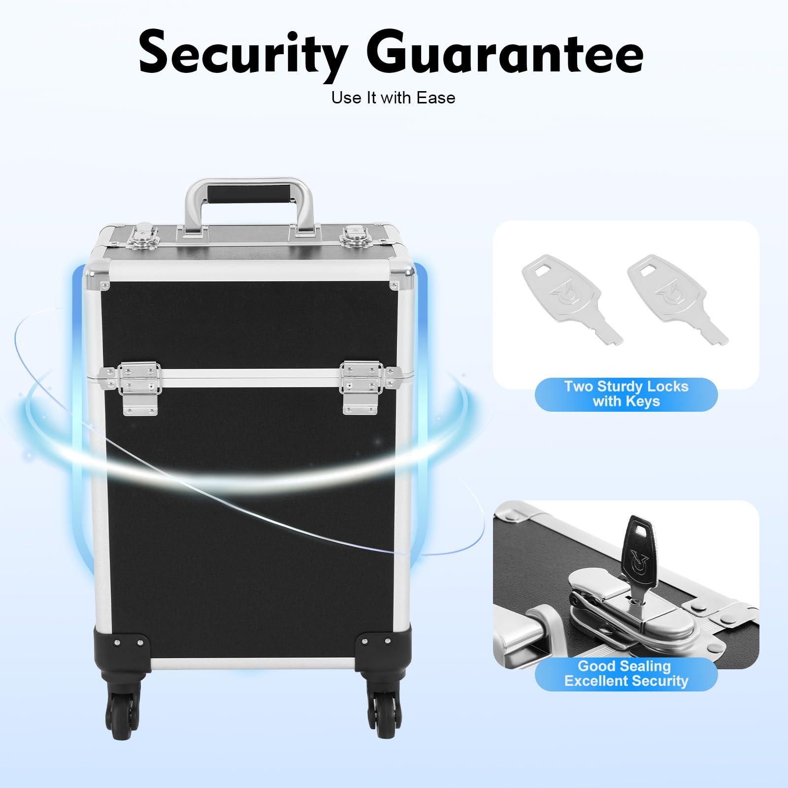 UIdili Multifunctional Rolling Makeup Train Case, Large Capacity Travel Trolley Case with Lock, Mobile Tool Organizer Storage Case with Universal Wheels, Load Capacity 110 lbs, for Hairdressing Nail Beauty