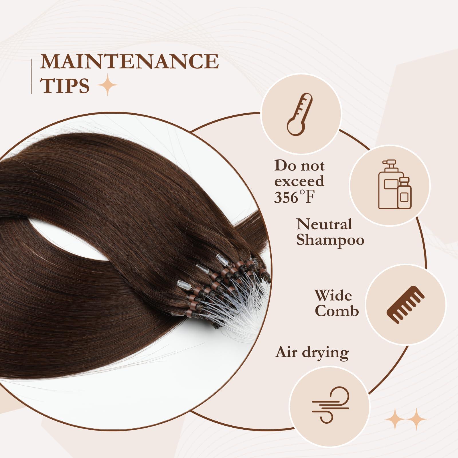 Eliysako Microlink Hair Extensions Human Hair 50g 20inch(#4) Chocolate Brown Micro Link Hair Extensions Human Hair Microbead Hair Extensions Microloop Hair Extensions Human Hair For Women