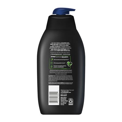 Nivea Men Nivea Men Active Clean Body Wash with Natural Charcoal for Normal to Oily Skin, 3-in-1 Charcoal Body Wash, Face and Hair, Draws Out Dirt and Impurities, 30 Fl Oz Bottle