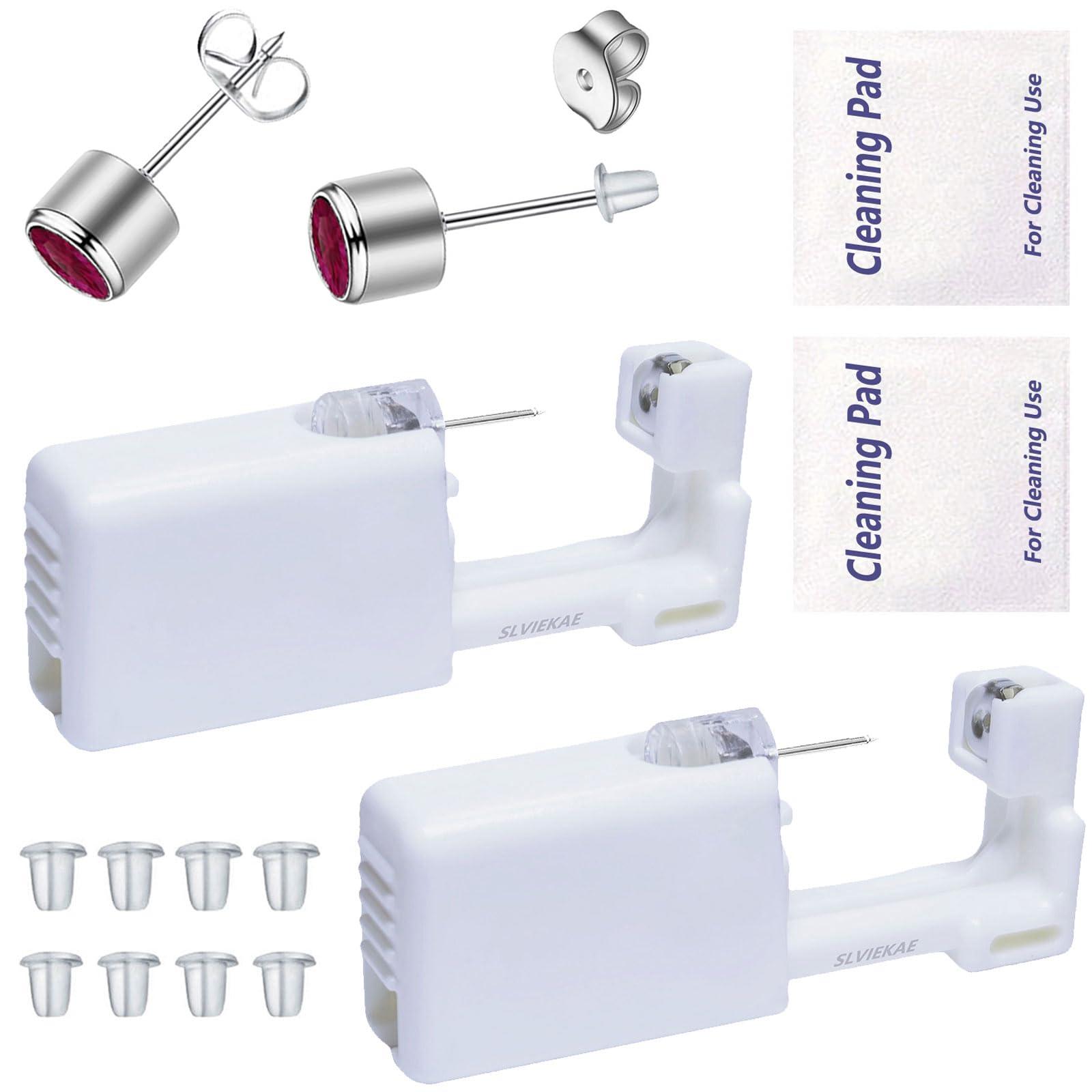 SLVIEKAE Ear Piercing Kits Disposable Ear Piercing Gun Kits No Pain Easy Use Ear Piercing Gun Kit Tool with Multi-Sized Gold Silver CZ Earring Studs (Red)
