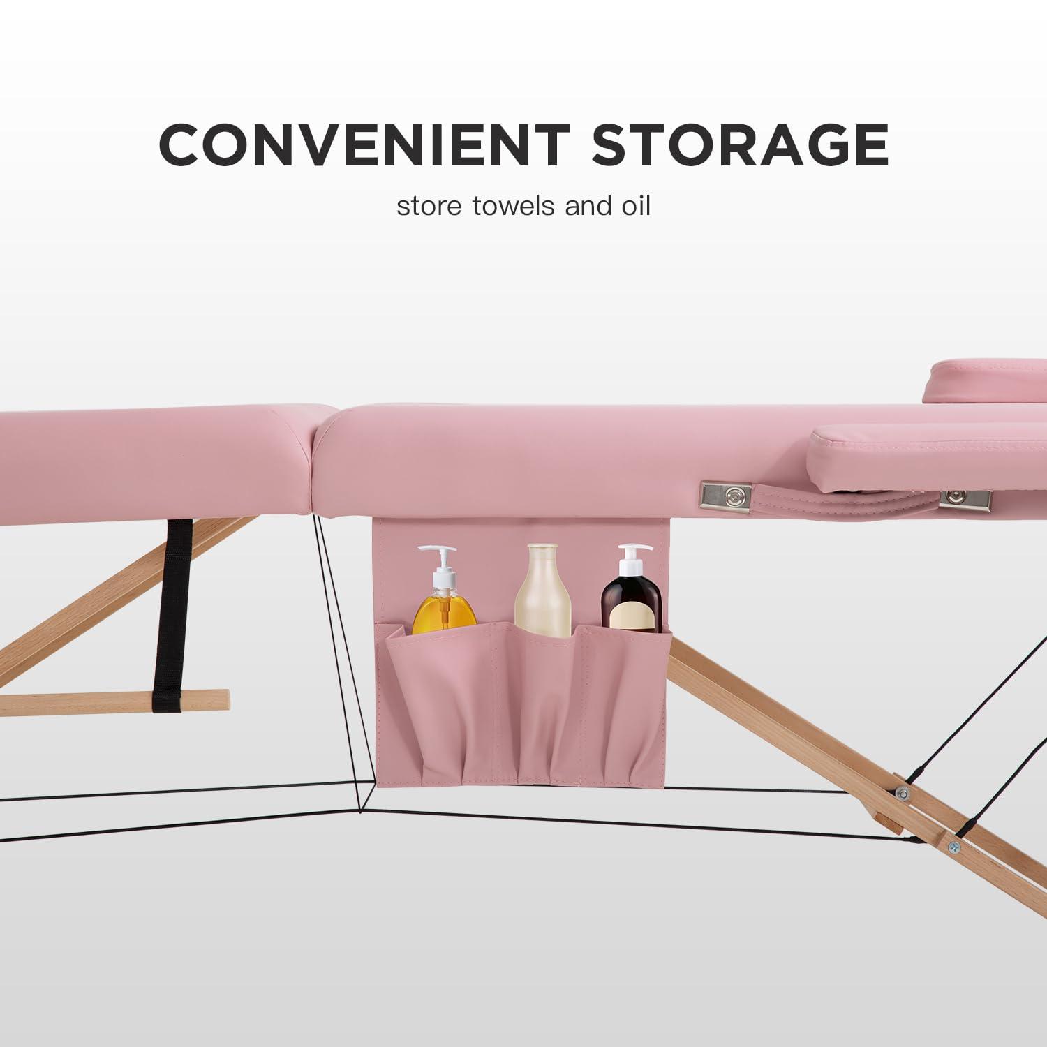 Dopinmin Dopinmin Massage Table Massage Bed SPA Bed 2 Fold Heigh Adjustable 73" Portable Salon Bed for Home Massage club Bolsters Sheets Carry Case,Pink