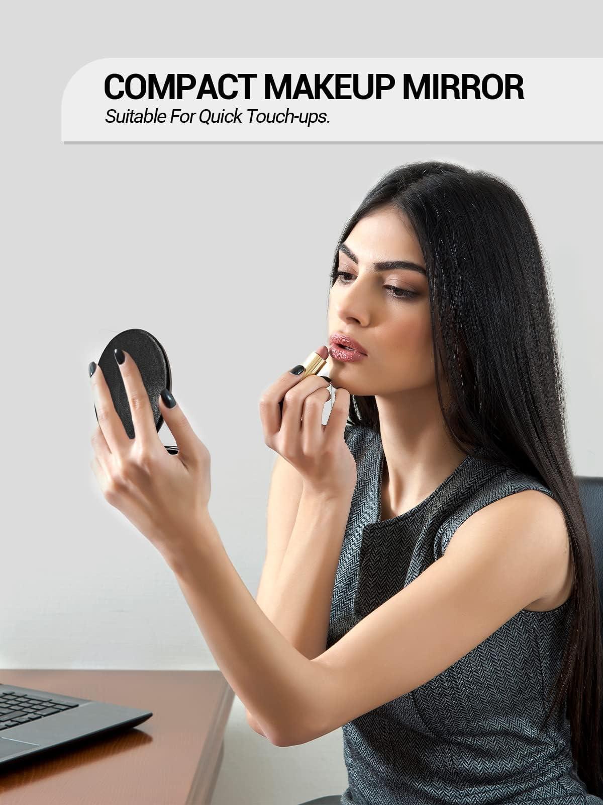 Getinbulk Getinbulk Compact Mirror Bulk, Set of 12 Round Double-Sided 1X/3X Magnification PU Leather (Black, 2.8")