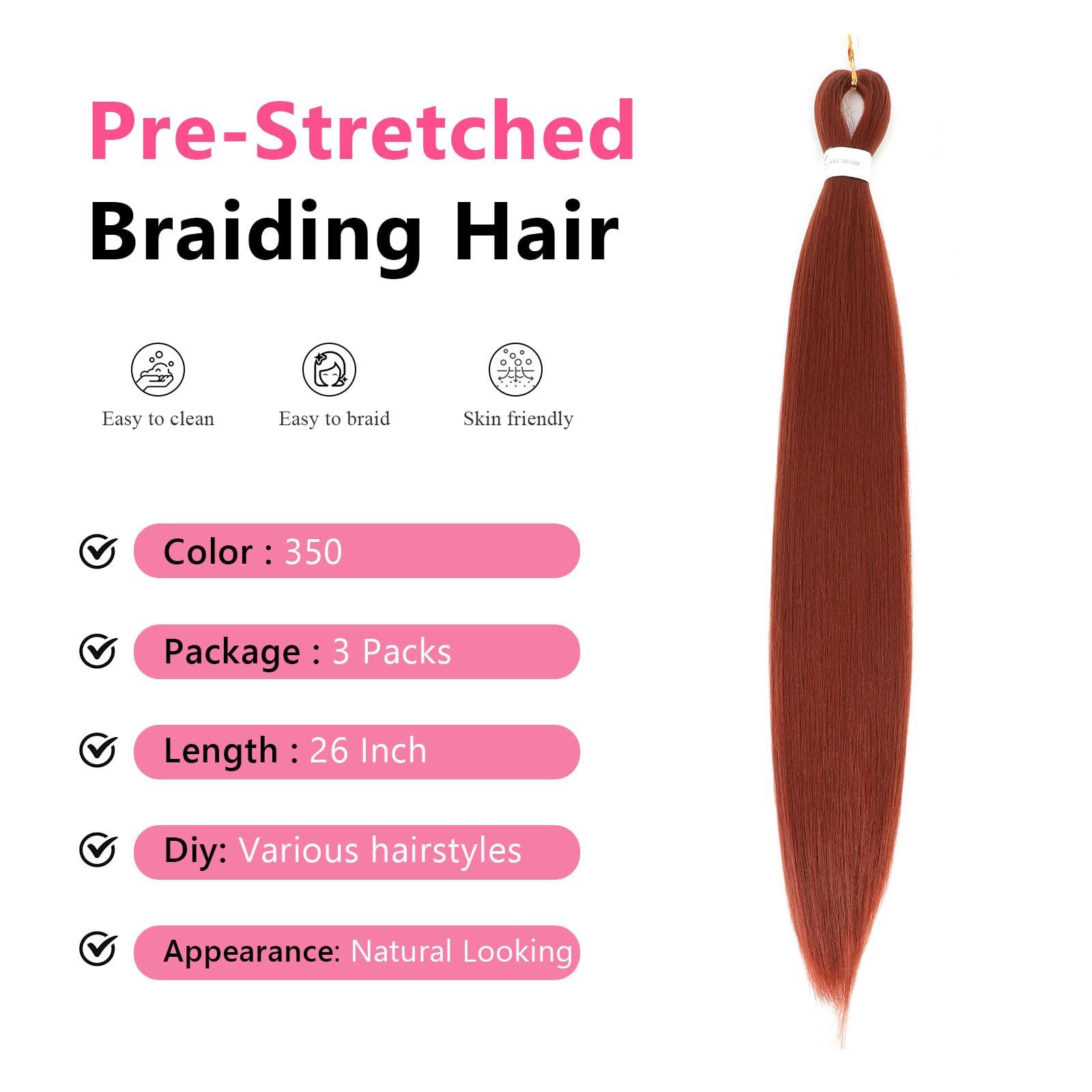 FIRSTCYH HAIR Pre Stretched Braiding Hair 26 inch 350# Braiding Hair for Black Women 3Packs Crochet Boho Braiding Hair Non Toxic (26 Inch(3packs), 350#)
