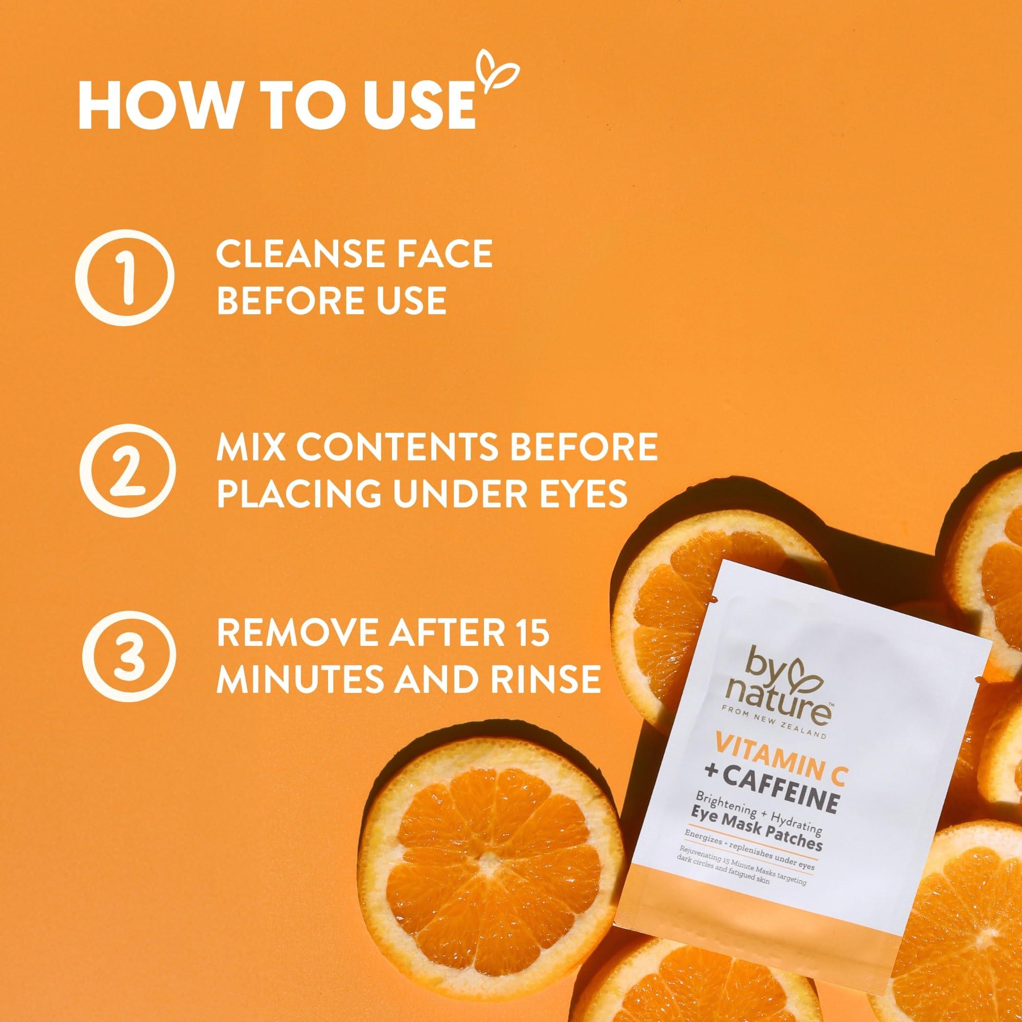 By Nature By Nature Vitamin C + Caffeine Brightening + Hydrating Under Eye Mask Patches - Energizing + Replenishing Eye Patches for Dark Circles - Skincare from New Zealand - Under Eye Patches - 5 Pairs