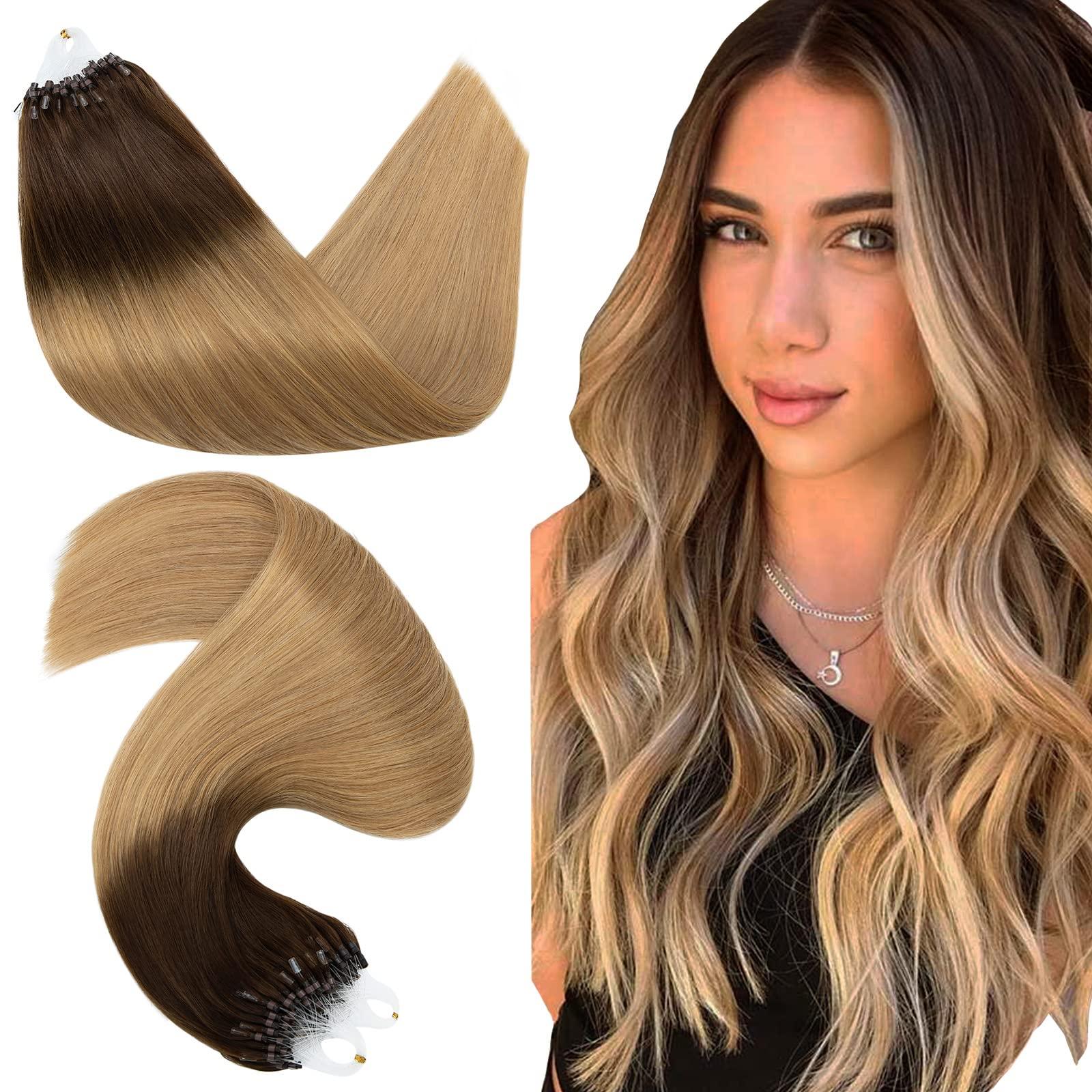 Hairro Hairro Microlink Human Hair Extensions Micro Loop Remy Hair For Women Micro Bead In Hair Invisible Pre Bonded Cold Fusion Loop Hair 22 Inch 50g 50 Strands #4T27 Medium Brown to Dark Blonde