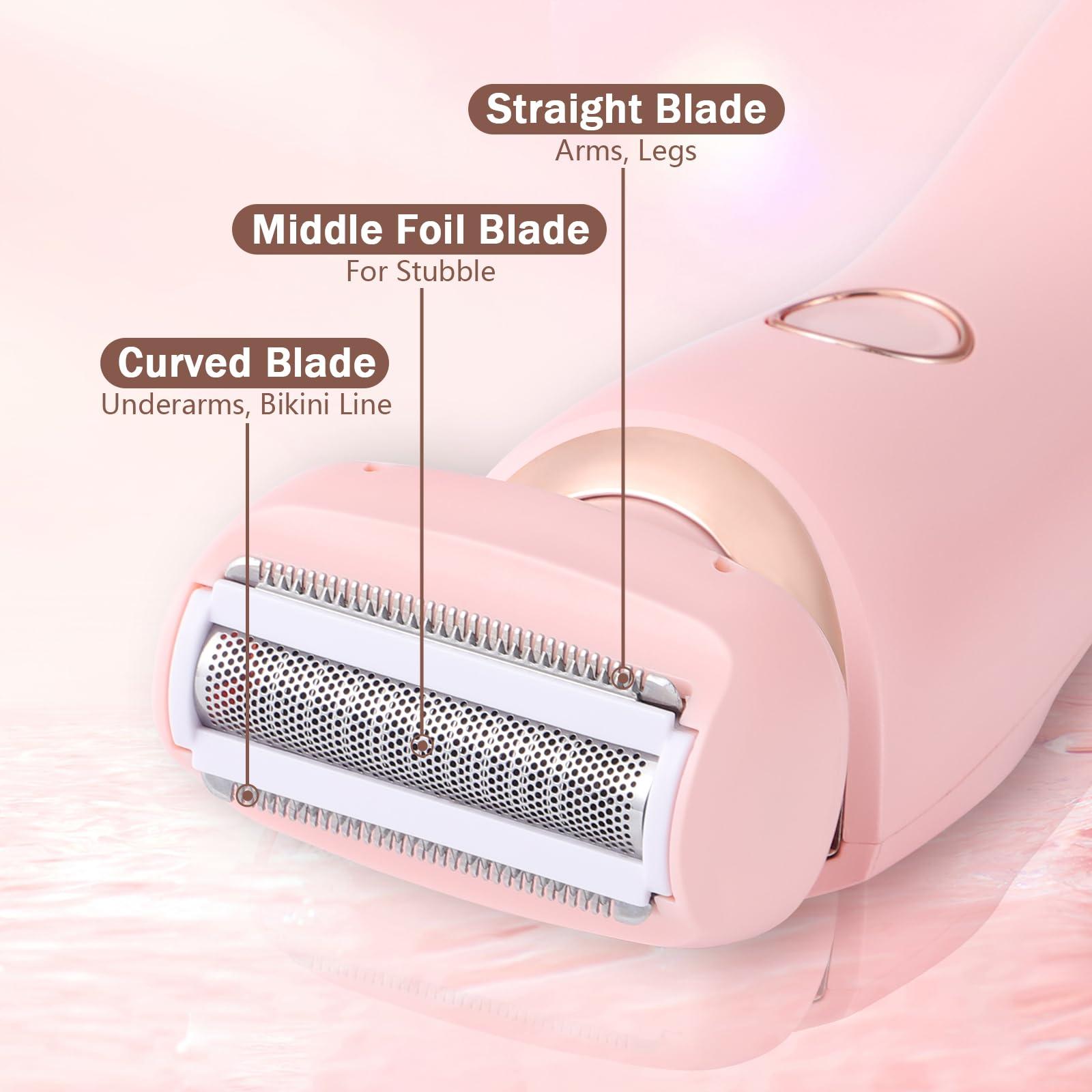 Boderi Electric Razors Shaver for Women, 2 in 1 Women Electric Razor for Leg Arm Face Pubic Area, Cordless Bikini Trimmer Hair Removal Portable Electric Shaver for Travel