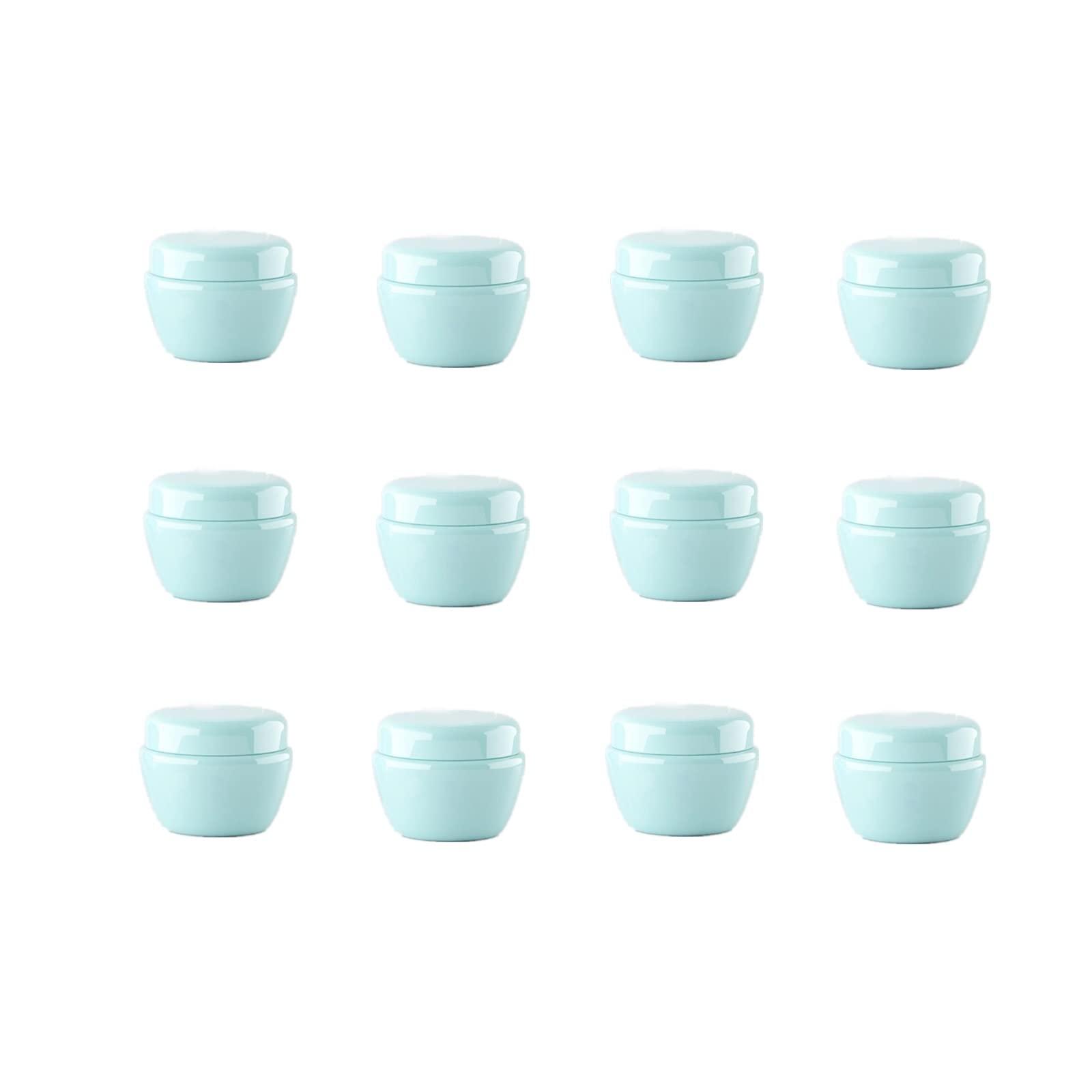SHUILING Travel Size Containers, 12pcs Empty Plastic Cosmetic Cream Jars Leak-proof with Lids for Cosmetic Makeup Salves Ointments Bead, Sample Jars Travel Accessories for Face Hand Cream (50 Grams,green)