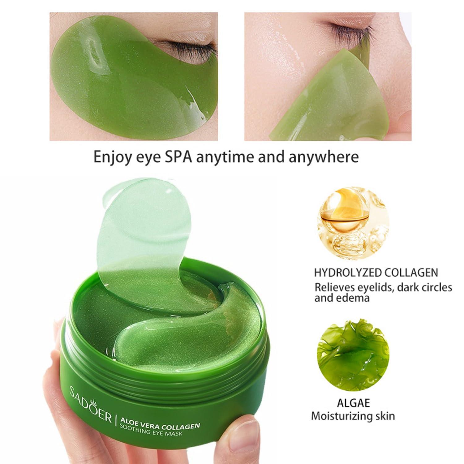 firstfly 60 PCS Aloe Vera Eye Masks, Gel Collagen Under Eye Patches for Puffy Eyes and Dark Circles Treatments, Reduce Wrinkles and Fine Lines Undereye Patches