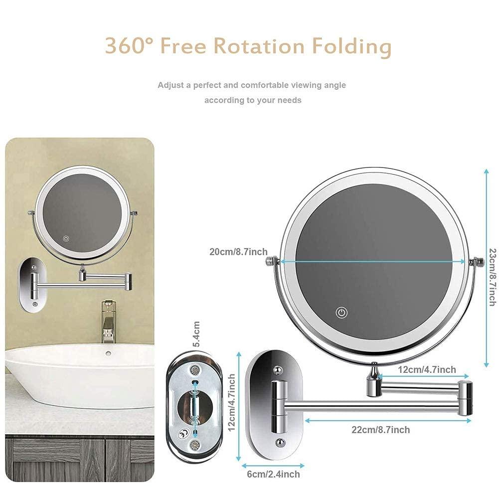 DUDSME DUDSME Bathroom USB Rechargeable 8 Inches Bathroom Mirror Wall Mounted Upgrade Auto Off LED Makeup Mirror Shaving Mirror with 1X/5X Magnification 360 Swivel Matte Gold (Size : 1X/5X)