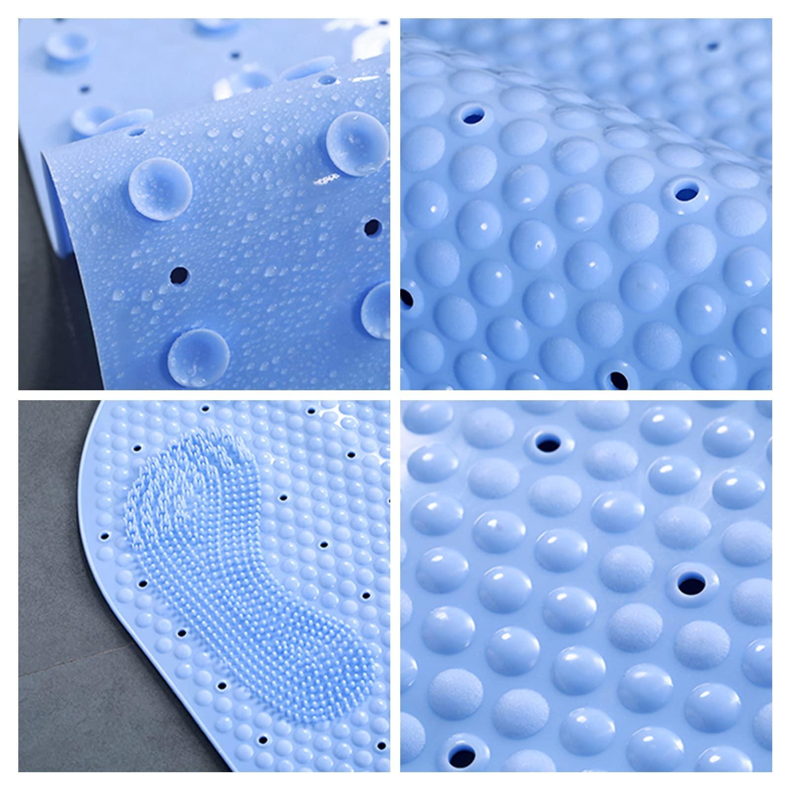 PERZOE PERZOE Foot Scrubber Shower Mat with Pumice Feet Scrub Stone, 32\"X16\" Oval Bathtub Mat with Antislip Suction Cups and Drain Holes for Feet Massage & Exfoliating Grey