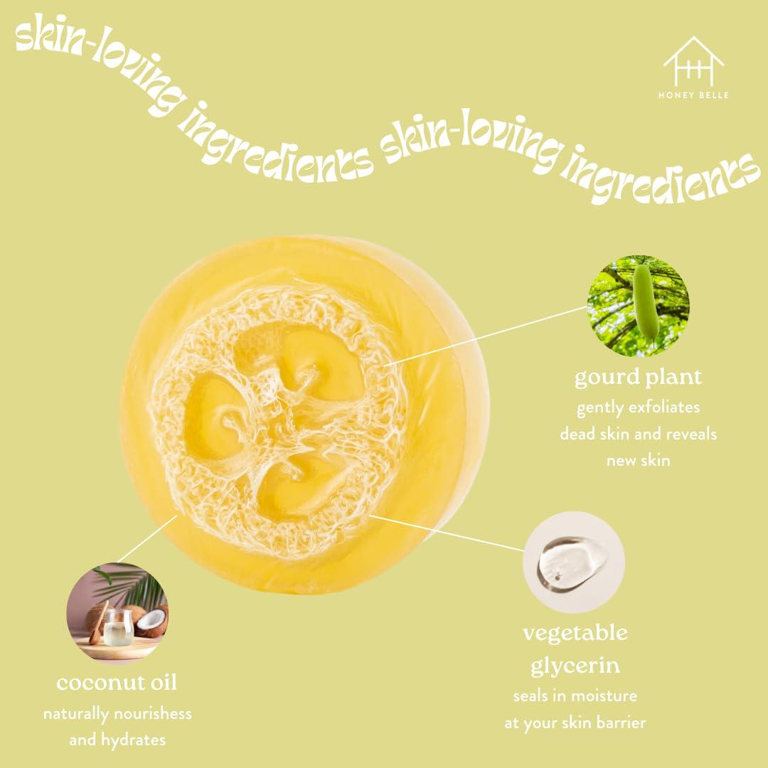 Honey Belle Honey Belle Green Tea Cucumber Exfoliating Loofah Soap 2-Pack - Exfoliating Bar Soap with Loofah Inside - Cleansing, Moisturizing, Nourishing, Scrubby Soap - Plant-Based, Eco-Friendly, Vegan