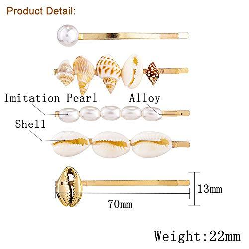 Doubnine Doubnine Hair Clips 5PCS Gold Mermaid Shell Cowrie Freshwater Bangs Clips Beach Headpiece Wedding Hair Accesories