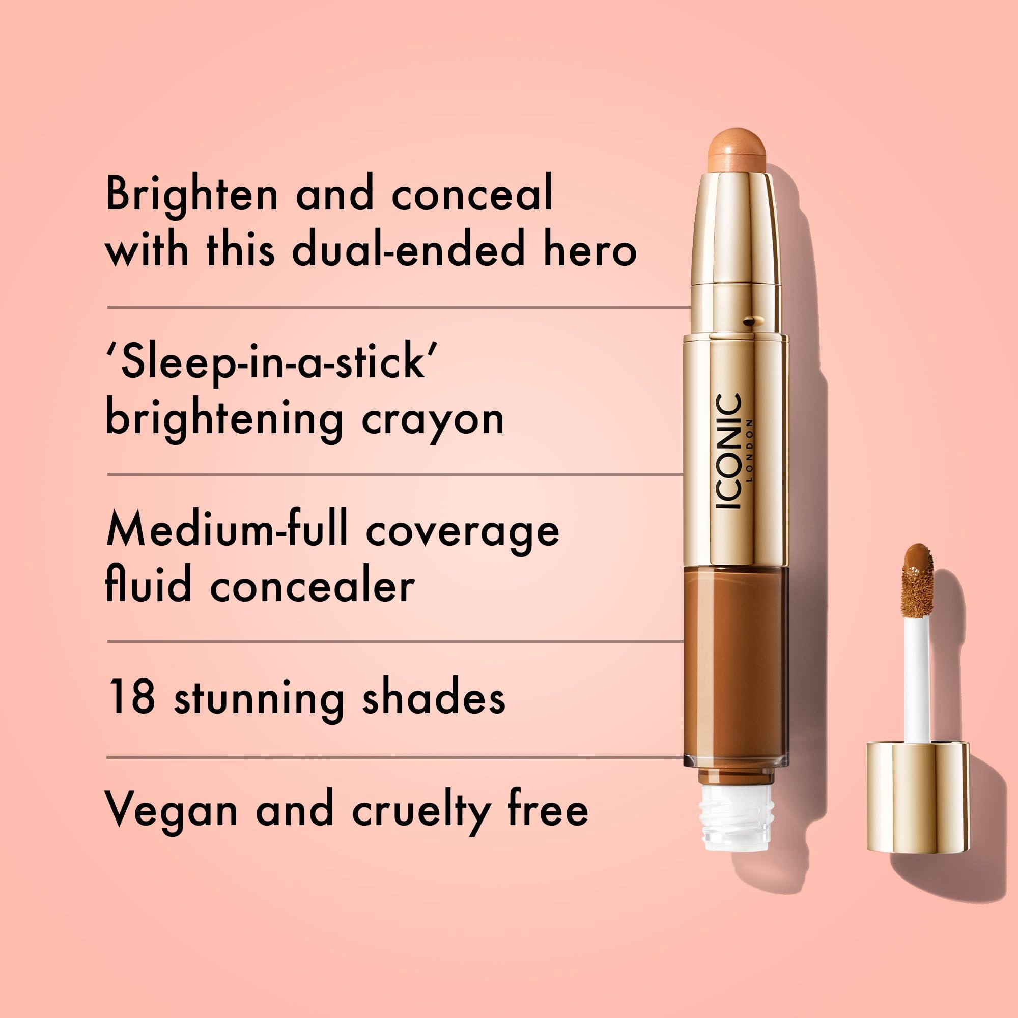 ICONIC LONDON ICONIC LONDON Radiant Concealer & Brightening Duo | Creamy Liquid + Brightening Crayon Dual Ended Concealer, Cruelty Free, Vegan Makeup (Neutral Deep) 0.08 oz