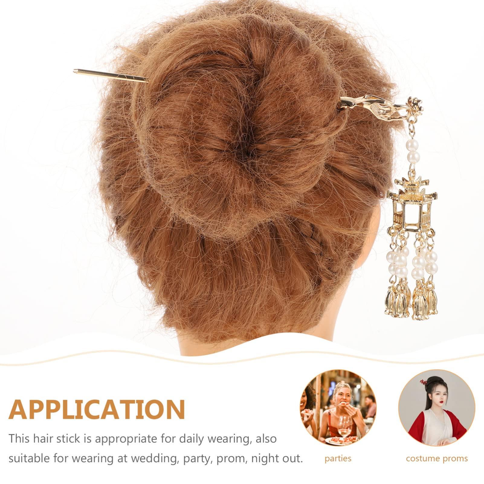 KALLORY Tassel Hairpin, Pearl Hair Stick Retro Hair Bun Pin Pendant Pearls Tassel Hair Chopstick