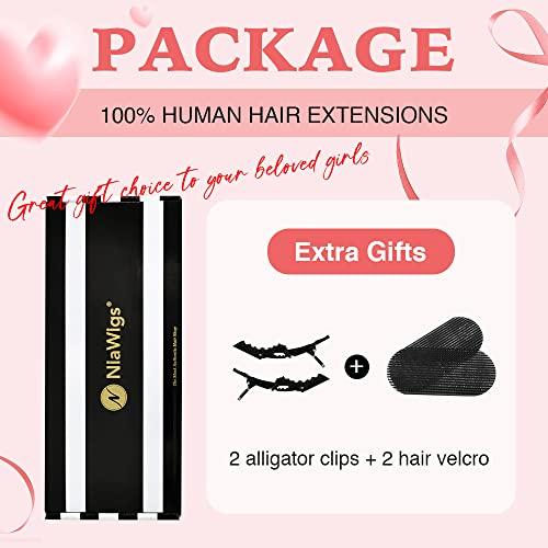 N NIAWIGS Kinky Straight Micro Link Extensions Hair Human Hair Niawigs Micro Links Hair Extensions for Black Women 100 Strands Micro Loop Human Hair Extensions 12 Inches 70G Natural Black