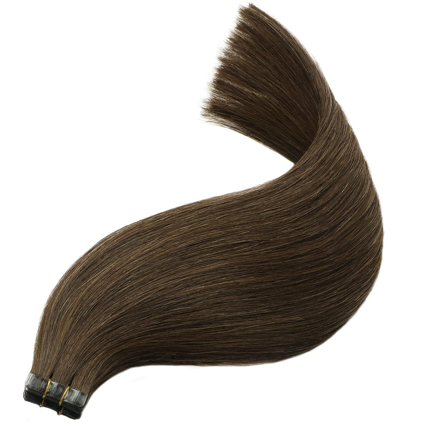 Purfashion Purfashion Medium Brown Tape in Hair Extensions Human Hair 20 inches Real Human Hair Extensions Seamless Hair Extensions Tape in 50 Gram 20 Pieces Invisible Tape in Straight Human Hair for Women