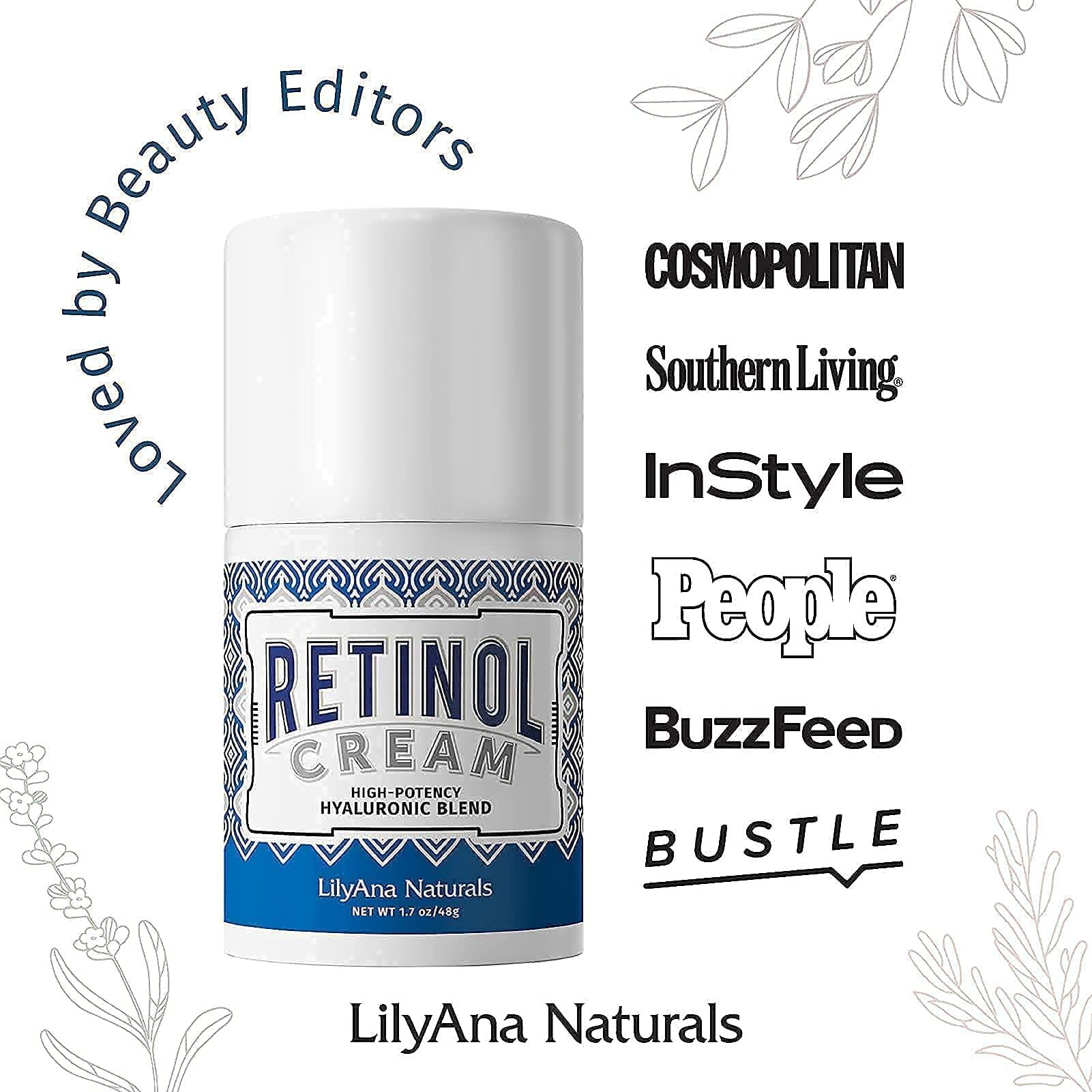 LilyAna Naturals Retinol Plus - Retinol Cream for Face 1.7oz (1-Pack) and LilyAna Naturals Retinol 2.5% Serum 1oz (1-Pack), for effective treatment of dark spots and acne scars