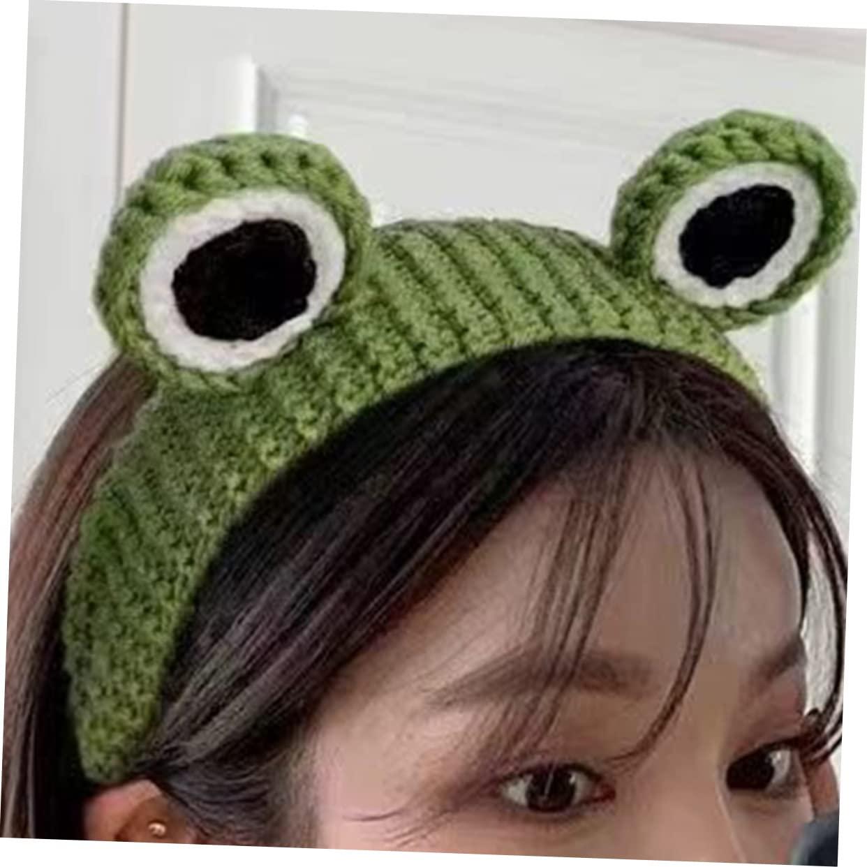 FOMIYES FOMIYES headband hair ties for women green frog hairband skincare products for eye frog cap kermit costume knitted crochet frog hairband frogs to weave Miss yarn party supplies