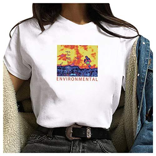 niaanieaie Womens Short Sleeve Tops T-Shirt Cute O-Neck Printed Fitting Blouse Shirt Tunic Top Stretch(White,L)