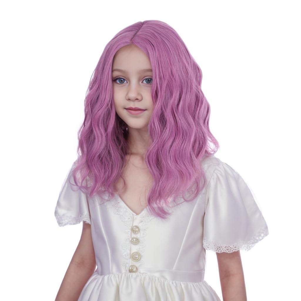 Ufindcos Ufindcos Pink Mixed Purple Wig for Kids Short Purple Pink Wig Short Wavy Curly Child Wig 13 Inches Side Part Synthetic Wig with Wig Cap
