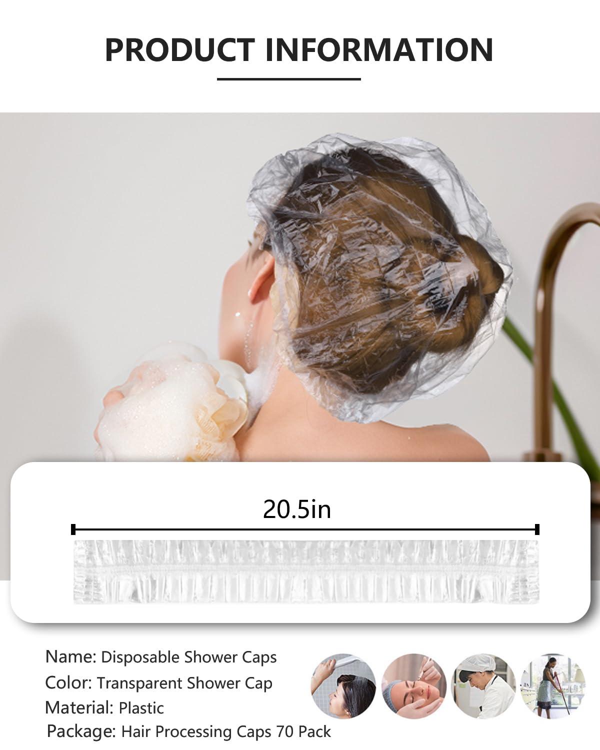 YIZIJIZI YIZIJIZI Disposable Shower Caps,Large Thick Clear Waterproof Shower Cap for Women, Large Size 20.5\", Home Use, Spa, Hotel and Hair Salon, Clear Shower Caps for Travel (70)