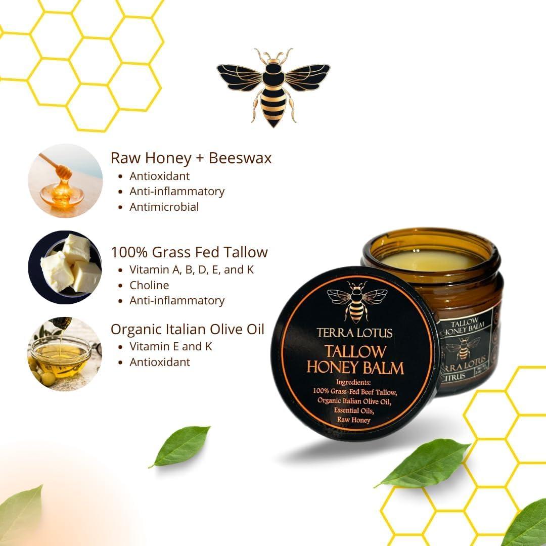 Terra Lotus Terra Lotus - Organic Grass-Fed Beef Tallow Balm with Raw Honey - Moisturizing Cream for Soft, Smooth Skin - Handmade All-Natural Moisturizer (2 Oz, Lavender)