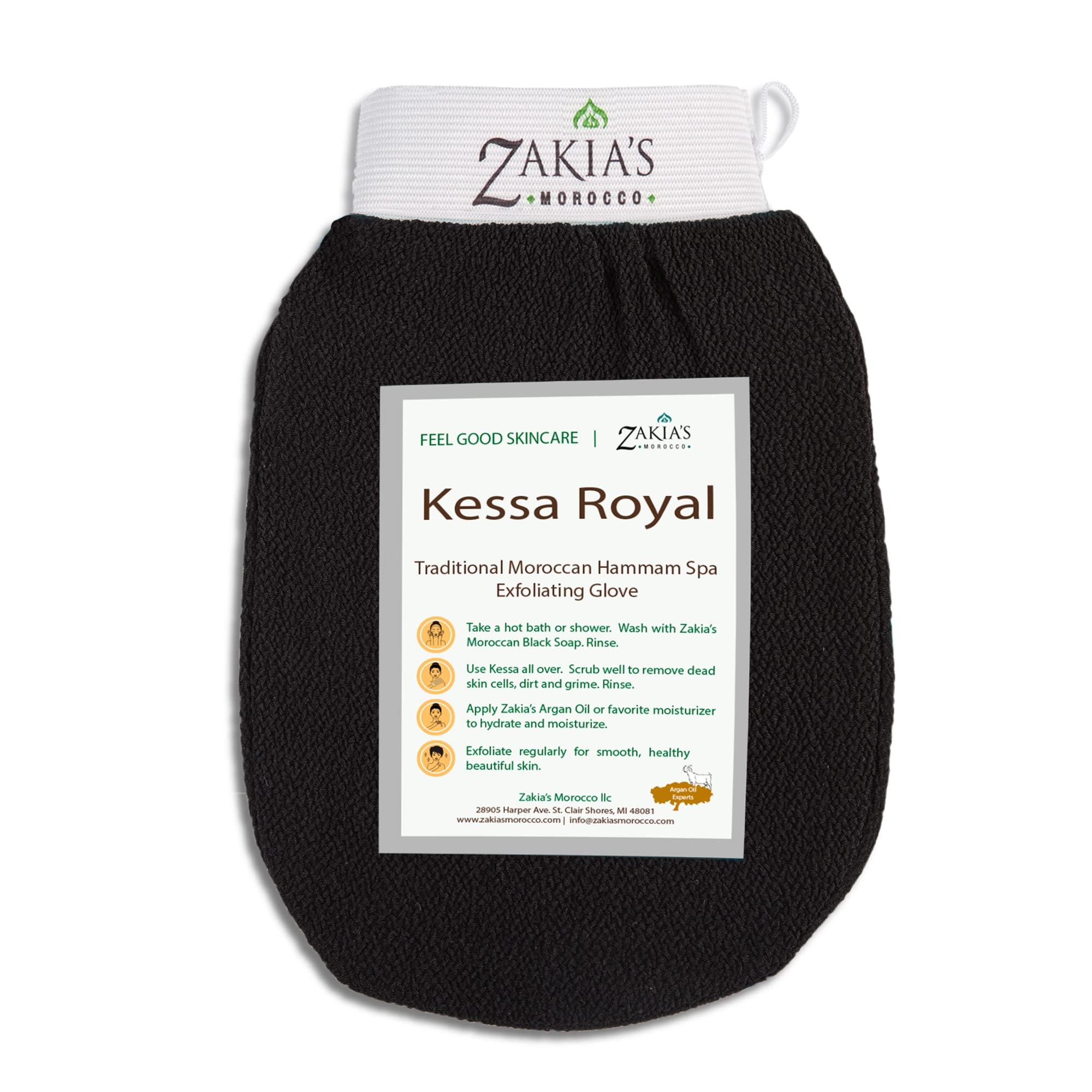 Zakia's Morocco Original Kessa Exfoliating Glove - Charcoal Black - Microdermabrasion At Home Exfoliating Mits, Removes unwanted dead skin, dirt and grime and Keratosis Pilaris. Great for spray tan removal. (1 Unit)