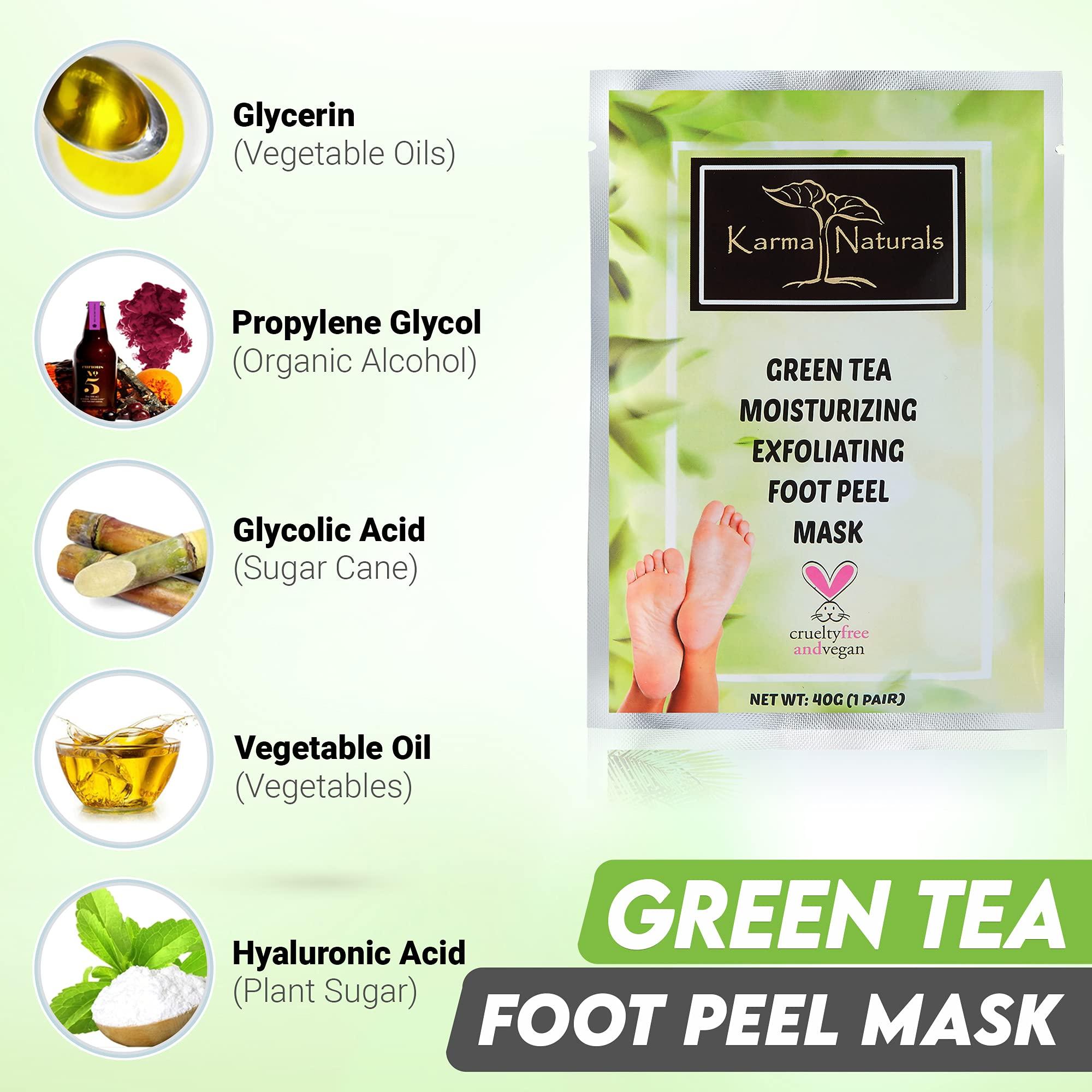 karma organic Foot Peel Mask Green Tea Moisturizing Exfoliating Foot Masks - Karma Organic Feet Peeling Masks for Dry ed Feet, Remove Dead Skin & Calluses - Removes & Repairs Rough Heels, Dry Toe Skin (Pack of 2)