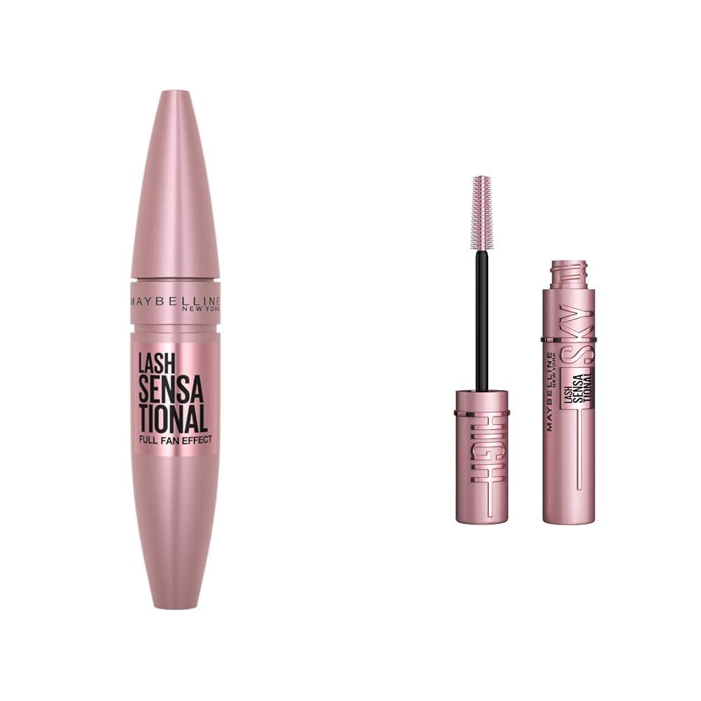 MAYBELLINE Maybelline Lash Sensational Washable Mascara, Lengthening and Volumizing for a Full Fan Effect & Lash Sensational Sky High Washable Mascara Makeup, Volumizing, Lengthening, Defining