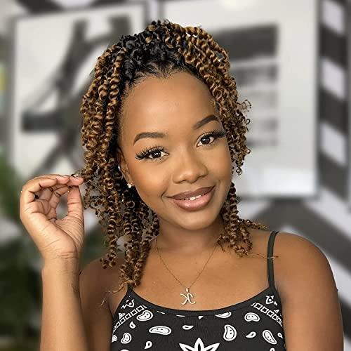 ToyoTress Toyotress Tiana Passion Twist Hair - 8 inch 8 Packs Pre-twisted Crochet Braids Ombre Brown Short Bob Pre-looped Synthetic Braiding Hair Extensions (8 Inch, OT30-8P)