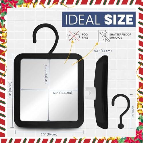 MIRRORVANA MIRRORVANA Hanging Fogless Shower Mirror for Shaving with 360 Rotatable Swivel Hook - Anti Fog and Shatterproof 6.3\" x 6.3\" Surface (Black)