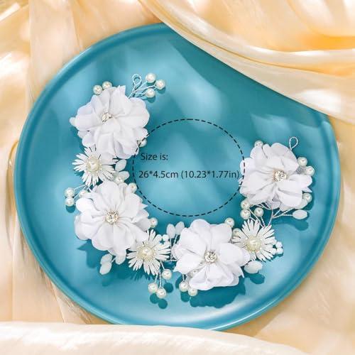 Campsis Campsis Flower Girl Headpiece White Princess Headband Pearl First Communion Hair Bands Wedding Birthday Party Hair Accessories for Women and Girls