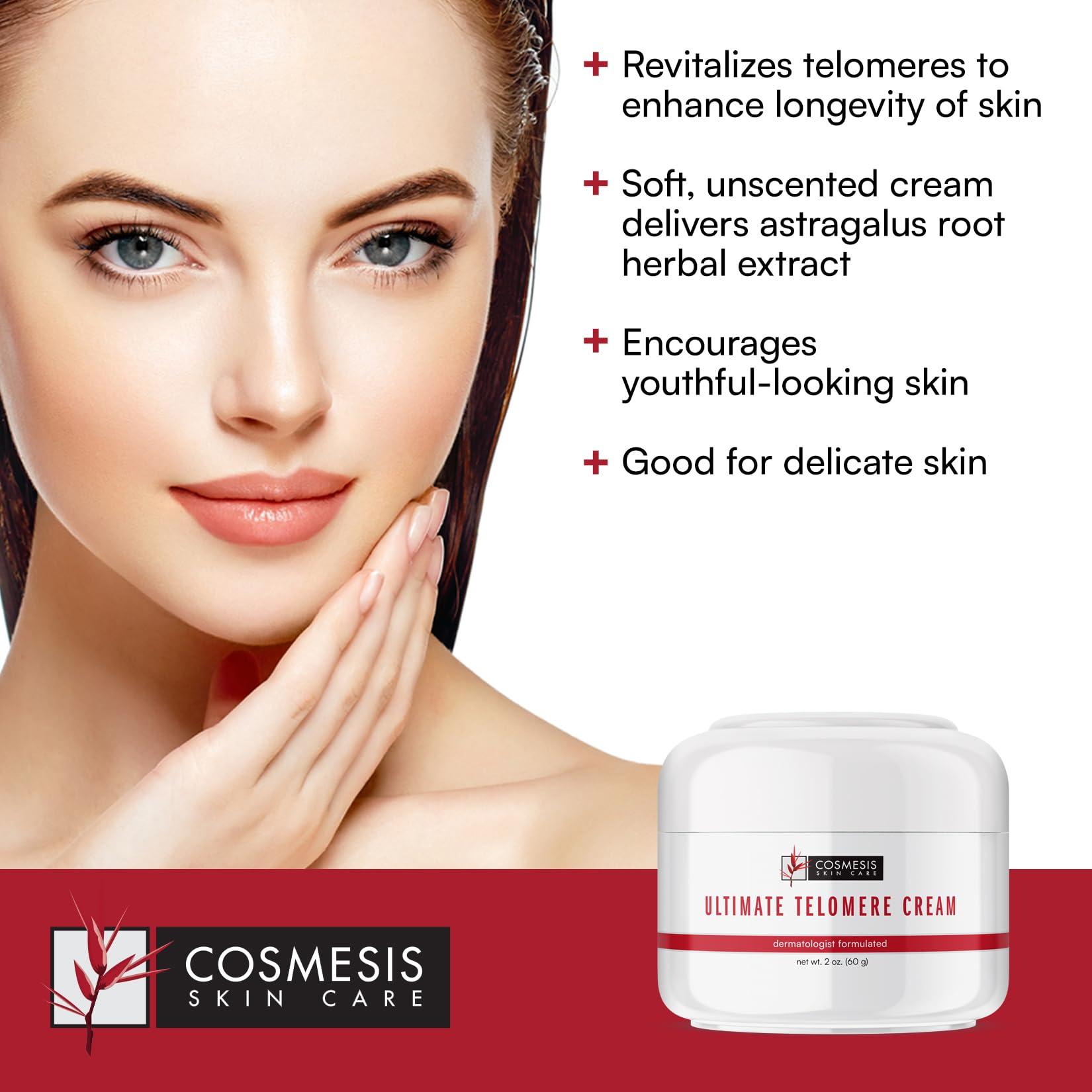 Cosmesis Skin Care Ultimate Telomere Cream: Revitalize Aging Skin with Chinese Astragalus Root Extract for Youthful Appearance - 2 oz