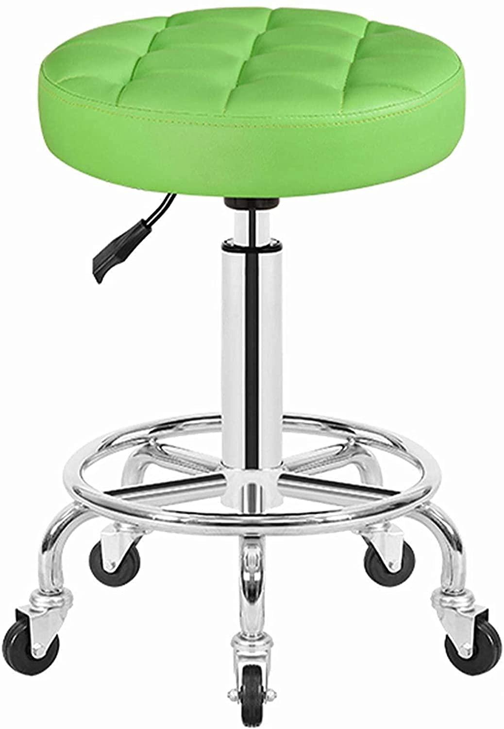 DEKD DEKD Round Rolling Stool Bar Stool 360° Rolling Swivel Height Adjustable 48-60CM Stool Chair with Foot Rest Medical Spa Drafting Salon Tattoo Work Office Massage Stools Task Chair (Color : Green)