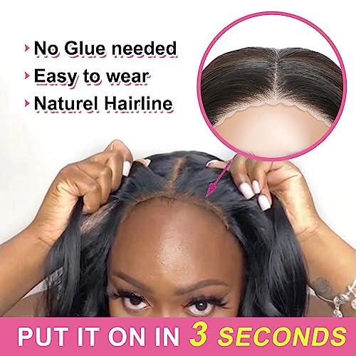 ORIGINAL QUEEN ORIGINAL QUEEN Wear and Go Glueless Wigs Bob Straight OQ Hair Pre Plucked and Pre Cut Lace Front Wigs Human Hair for Women Glueless Wig Beginner Friendly 180% Density Natural Color 16Inch