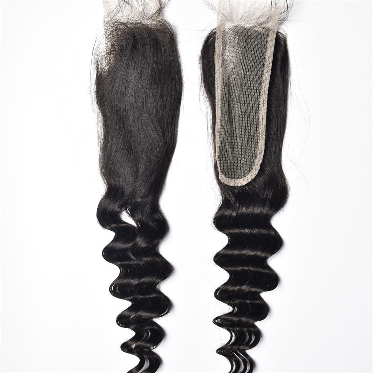 rewcoin Brazilian Loose Deep 2x6 Lace Closure 100% Unprocessed Human Virgin Hair Pre Plucked Loose Deep Wave Pre-Plucked Hairline Frontal Closure Natural Black With Baby Hair (10inch, 2x6 loose deep closure)