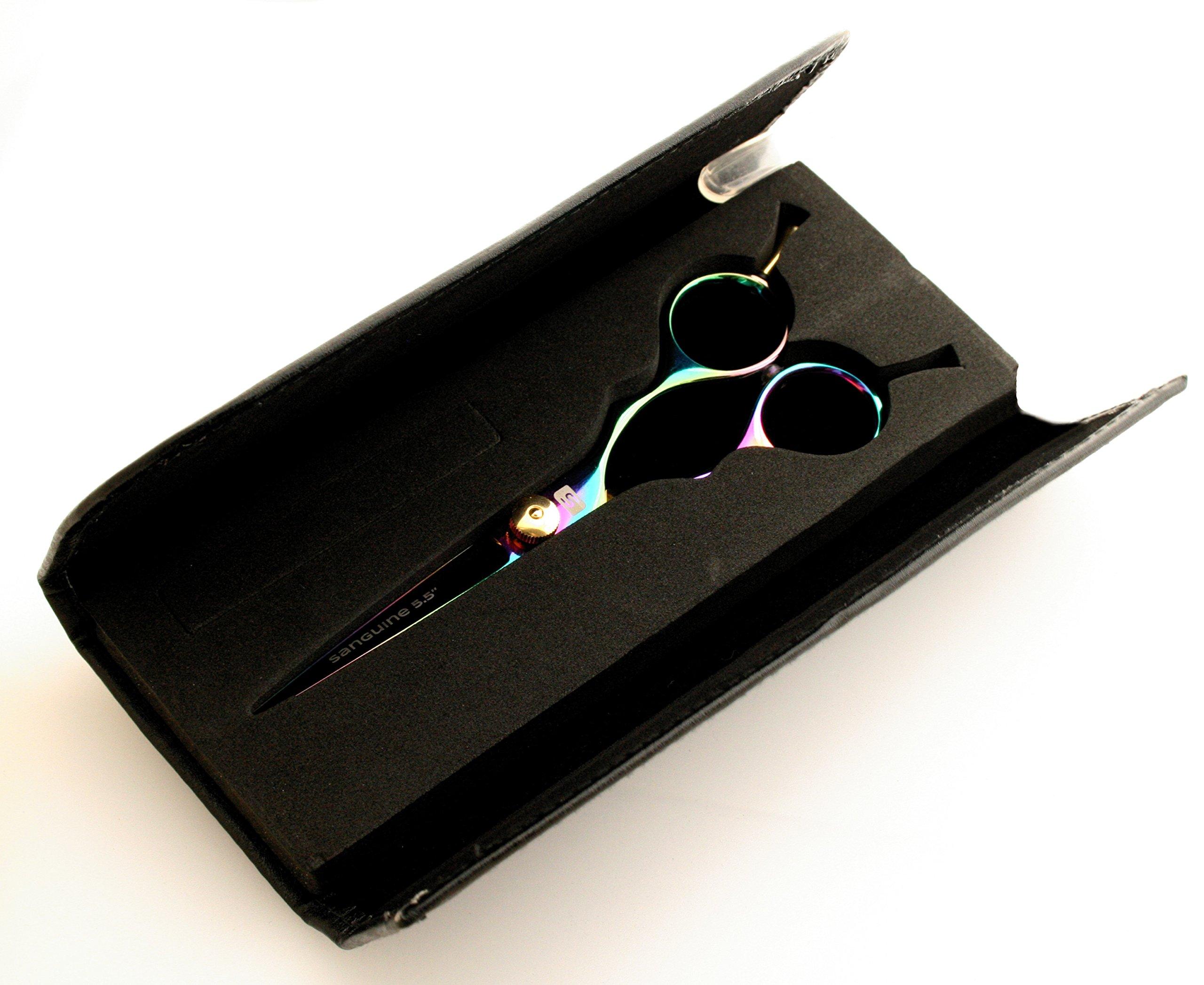 Sanguine Left Handed Hair Scissors, Left Hand Hairdressers and Barber Shears, Titanium Sheen 6 inch - Presentation Case