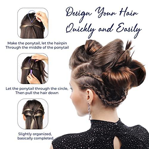 Trimming Shop Trimming Shop 4pcs Hair Braiding Tool, Topsy Tail Ponytail Maker French Braid Loop Tool, Hair Styling Accessory for Girls and Women, Durable Ponytail Holder, Purple