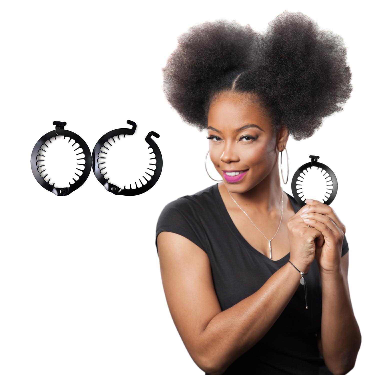 PuffCuff PuffCuff Junior 3\" Hair Clamp, For All Natural Curly, Thick, Kinky, Textured, Locs, or Braided Hair, Painless, Damage-Free Styling Tool Made Specifically for Big Hair, Black, 2 Pieces