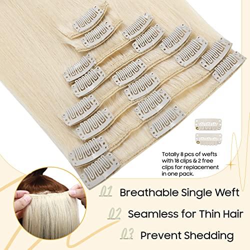 S-noilite S-noilite Clip in Hair Extensions Real Human Hair 24 Inch Platinum Blonde Hair Extensions Remy Human Hair Clip In For Women Natural Straight Clip on Extension 8PCS 80g #60