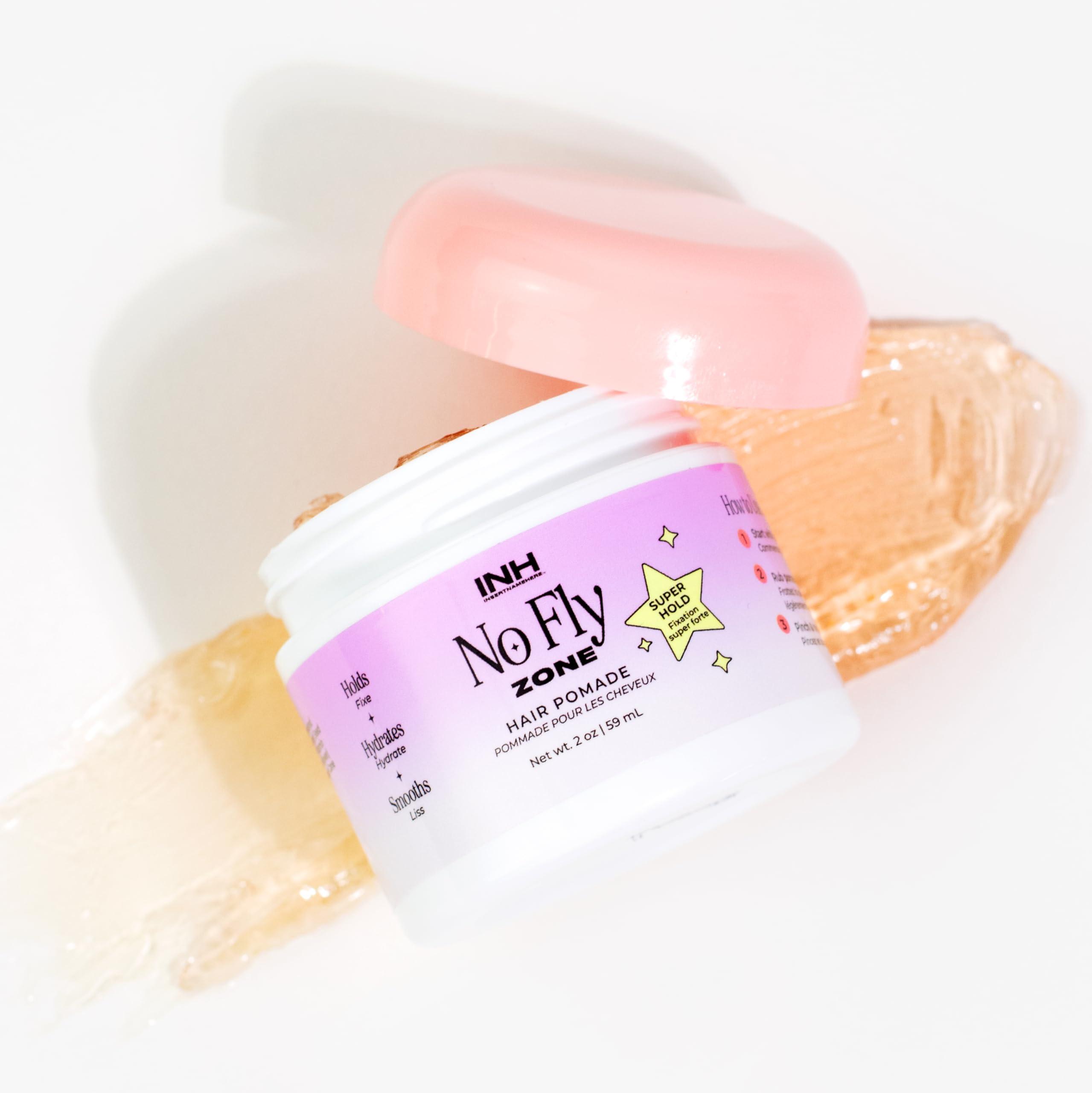 INH INH Hair Pomade for Flyaways | Water Based & Strong Hold Fly Away Hair Tamer | Sweat Proof No Fly Zone Pomade & Texturizer for Styling | Glossy Finish for a Sleek Look | 2oz