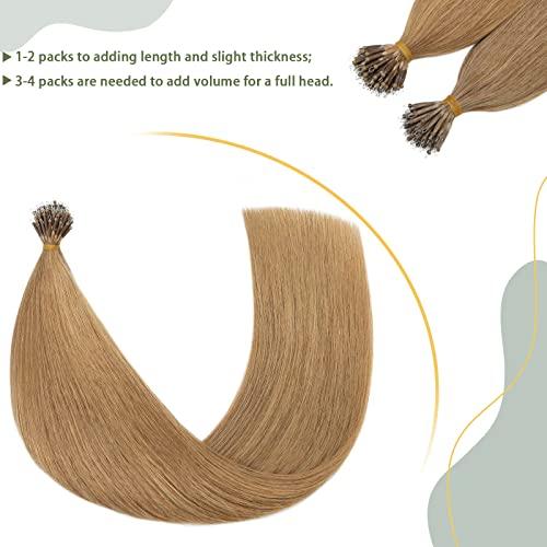 SEGO SEGO Nano Bead Ring Human Hair Extension Pre Bonded Nano Tip Remy Hair Extensions Micro Beads Rings Loop Hand Tied Hairpiece 24 Inch #27 Dark Blonde 1g/strand 50g/pack