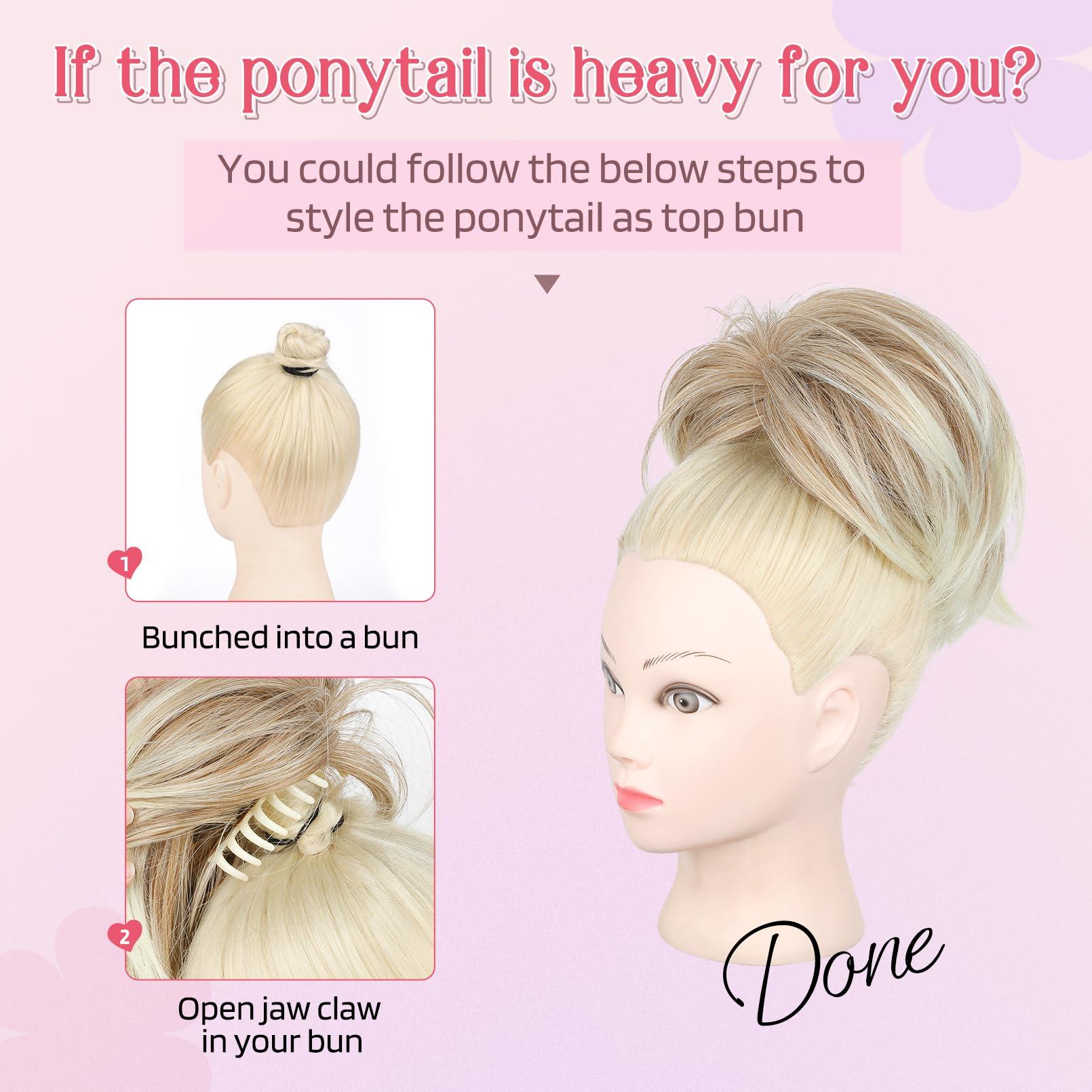 HOOJIH HOOJIH Messy Bun Hair Piece, Claw Clip in Straight Hair Bun 9 Inch Short Ponytail Extension with Bendable Metal Wire Hair Pieces for Women Fake Hair Bun DIY Styles - Ginger Medium Brown