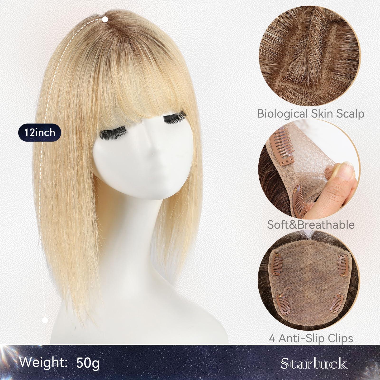 starluck starluck Hair Toppers for Women with Bangs, 5\"*5.5\"Large Coverage Ombre Light Blonde 100% Real Human Hair Toppers for Women with Thinning Hair,Cover Gray Hair Roots